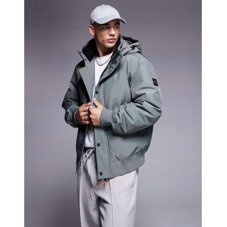 BOSS Orange - Osis - Gewatteerd bomberjack in grijs met capuchon