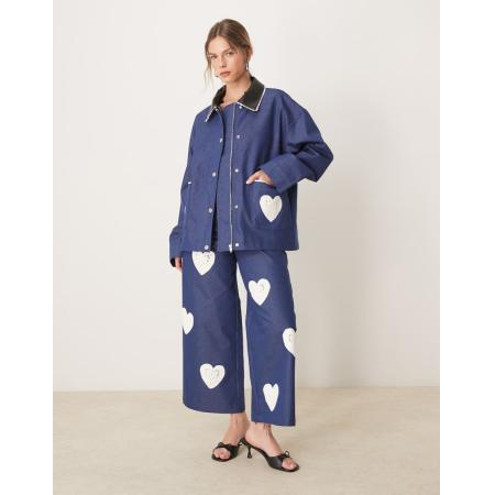 Sister Jane Jack met hartjesborduursels in denimblauw, deel van co-ord set