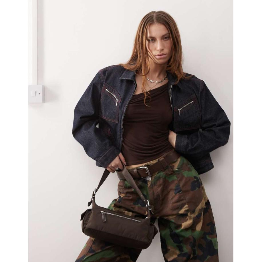 COLLUSION Ruimvallend denim jack met contrasterende stiksels in rinse wash, deel van co-ord set-Blauw Blauw