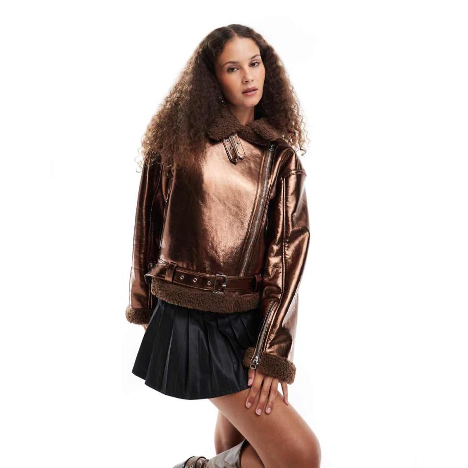 Amy Lynn Pilotenjack in metallic koffiebruin Bruin