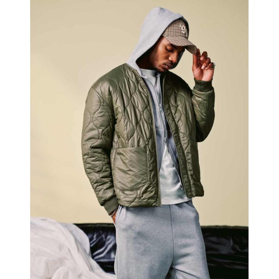 ASOS DESIGN - Oversized doorgestikt liner jack in khaki-Groen Groen