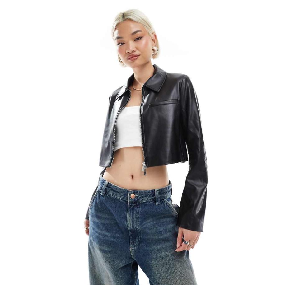 ONLY Cropped jack van imitatieleer in zwart Zwart