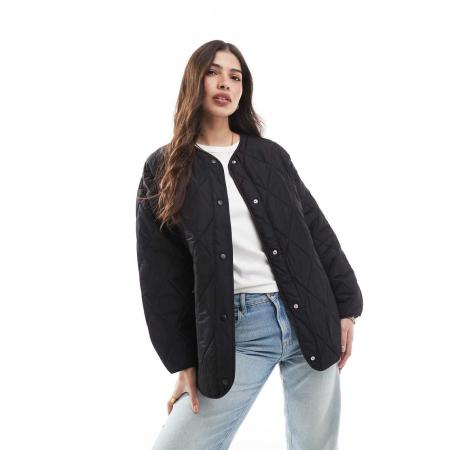 Pieces Lichtgewicht doorgestikt jack in zwart