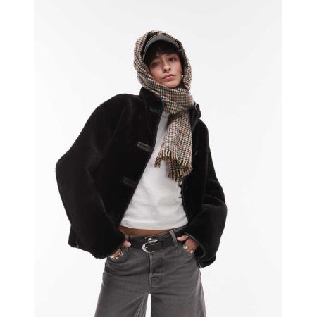 Mango Jack van imitatieschapenvacht met opstaande boord in zwart