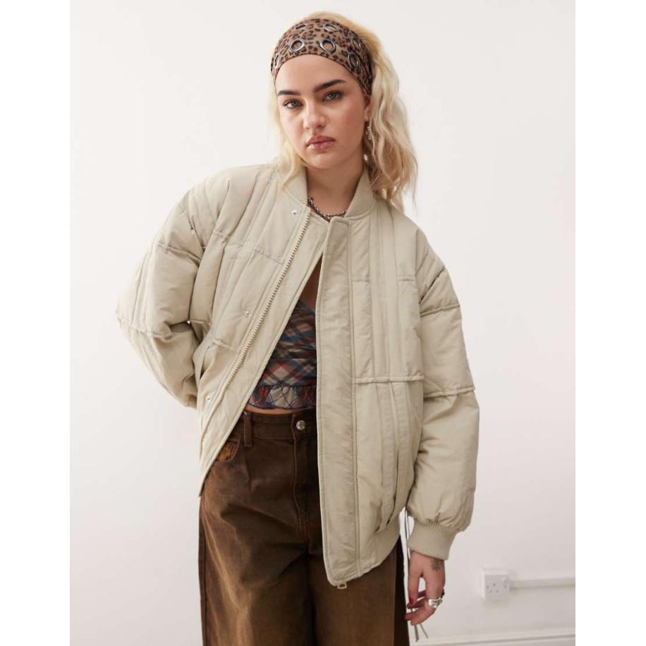 COLLUSION Oversized bomberjack met merknaam in ecru-Wit Wit