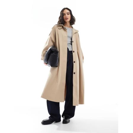 ASOS DESIGN Trenchcoat met opstaande boord en lange pasvorm in stone-Neutraal