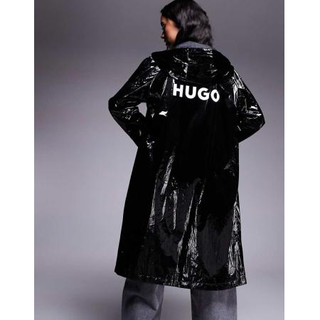 HUGO Blue Fenton Jack met lange pasvorm, hoogglans en logo op de achterkant in zwart