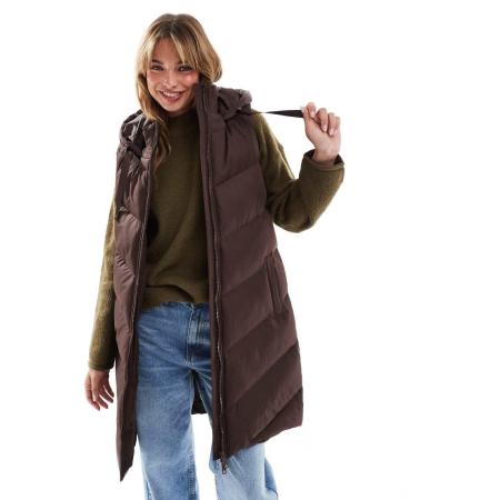 Threadbare Gewatteerde bodywarmer met lange pasvorm en capuchon in bruin