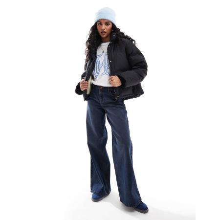 JJXX Cropped gewatteerde jas met imitatiedons in zwart