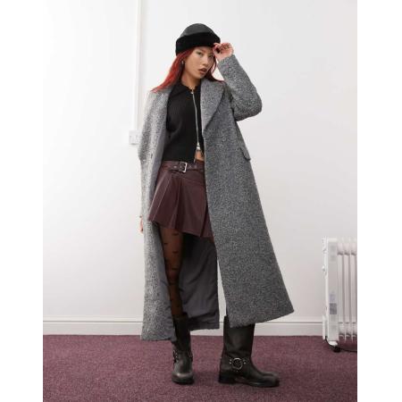 Monki Lange double breasted jas met textuur in grijs