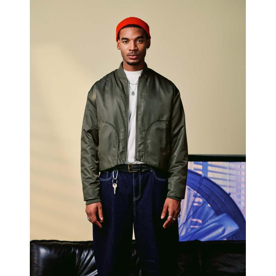 ASOS DESIGN - Oversized bomberjack in kaki-Groen Groen