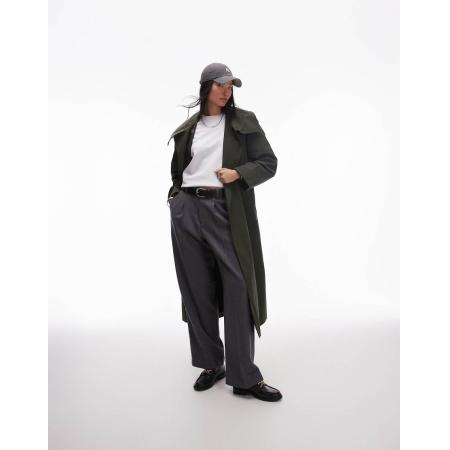& Other Stories Double breasted trenchcoat met riem en opstaande boord in donkergroen