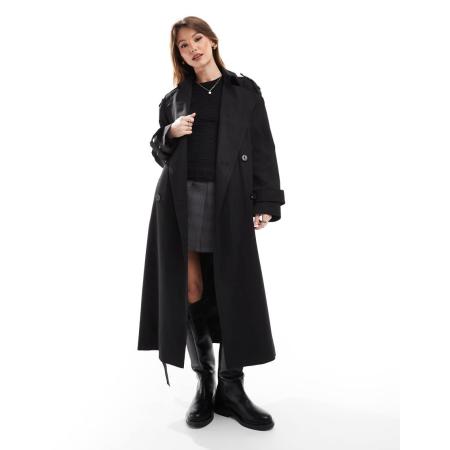 ASOS DESIGN Lange trenchcoat in zwart