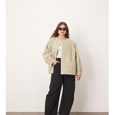 ARRANGE Curve Gewatteerd oversized jack met contrasterende bies in saliegroen