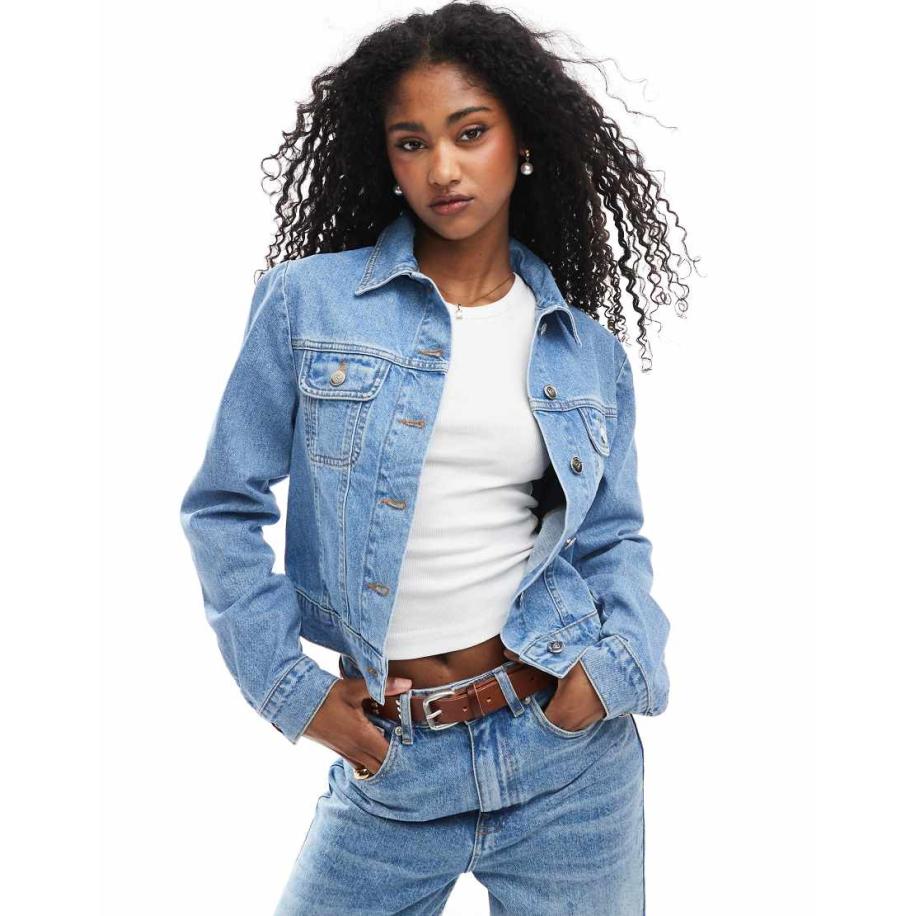 Miss Selfridge Denim western jasje met pofmouwen-Blauw Blauw