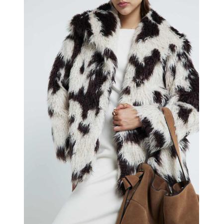 River Island Jas van imitatiebont met koeienprint in crème-Wit