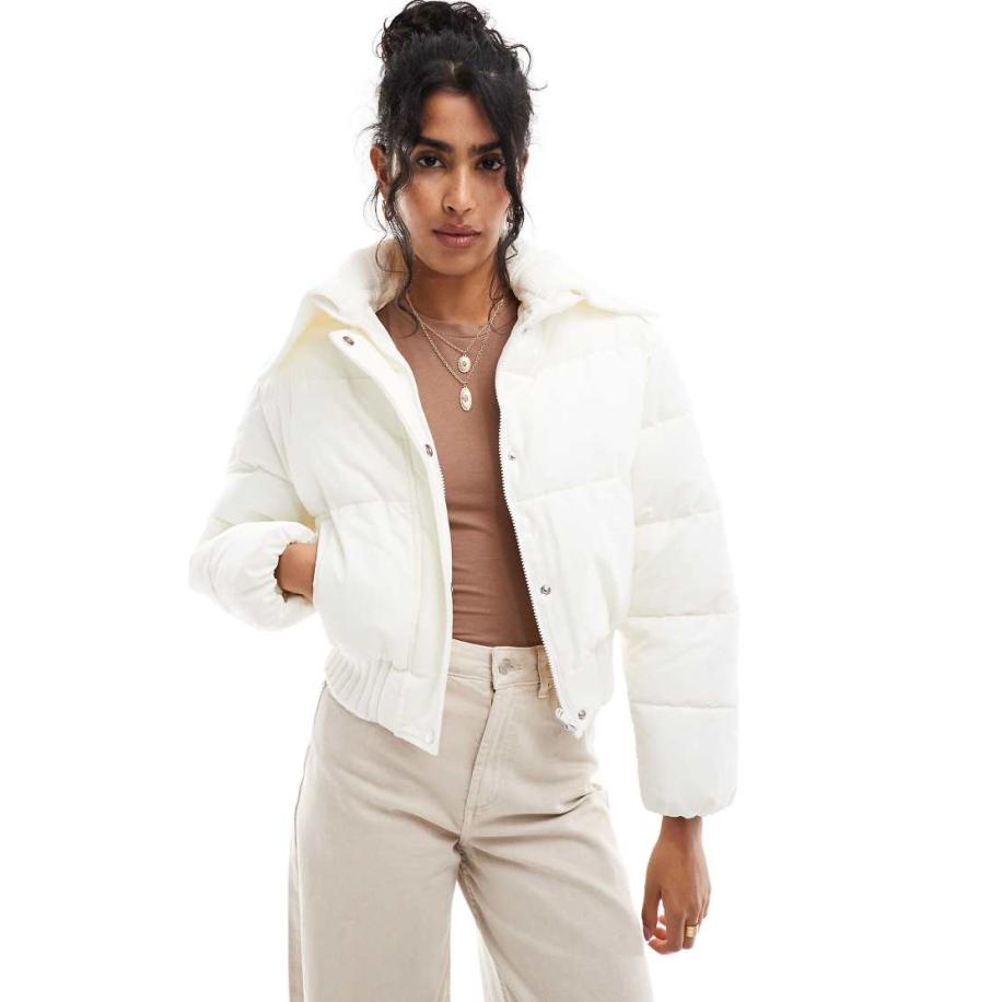 Cotton On Gewatteerd jack met gebreide kraag in kokosmelk-Wit Wit