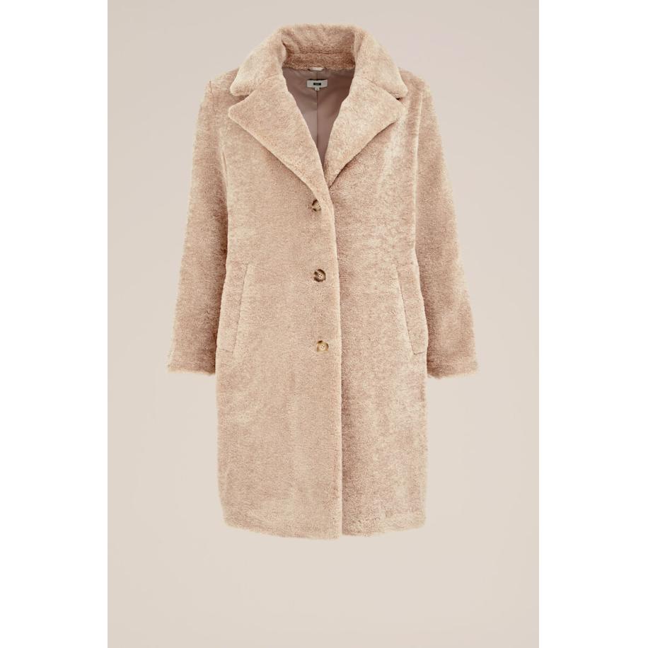 WE Fashion Dames jas van imitatiebond - Curve - Regular fit - Beige - Plus Size Maat: 50 Bruin