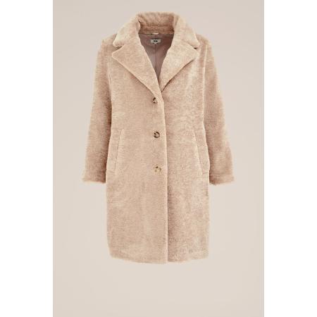 WE Fashion Dames jas van imitatiebond - Curve - Regular fit - Beige - Plus Size Maat: 50