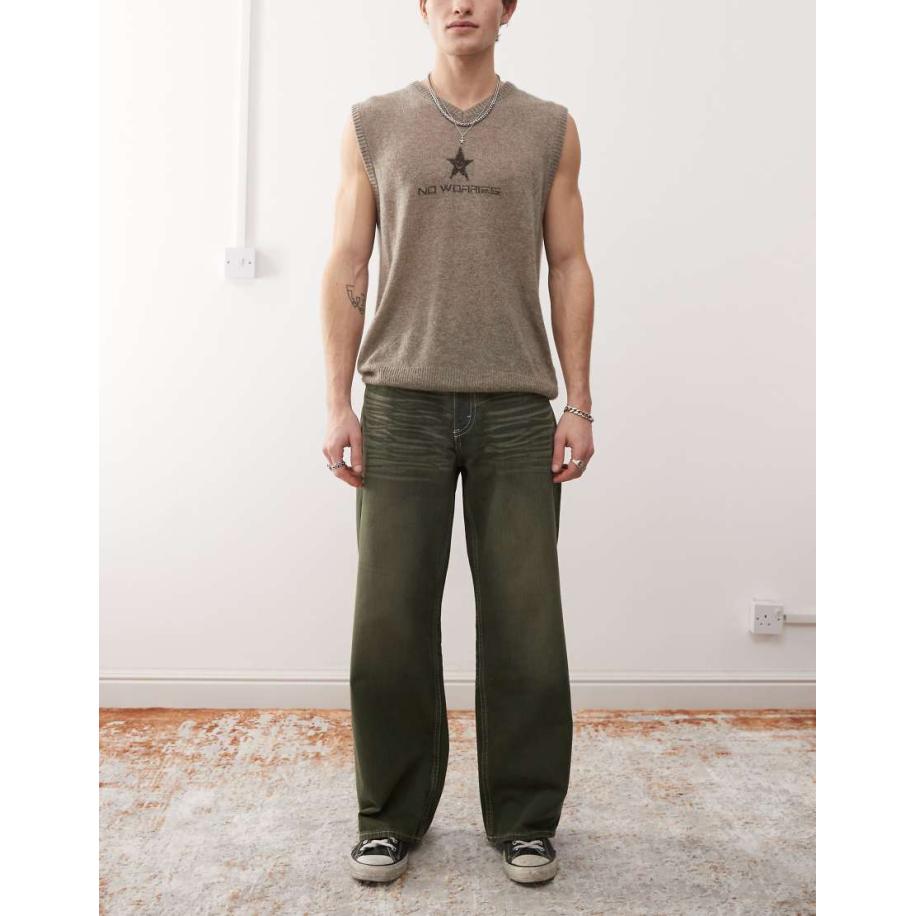 Cheap Monday - Losse baggy jeans in zwarte wassing met groene tint Zwart