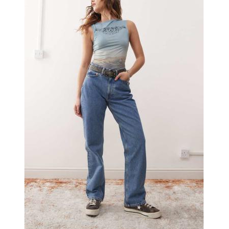 Weekday Resolute Stretchjeans met hoge taille en rechte pijpen in blauw