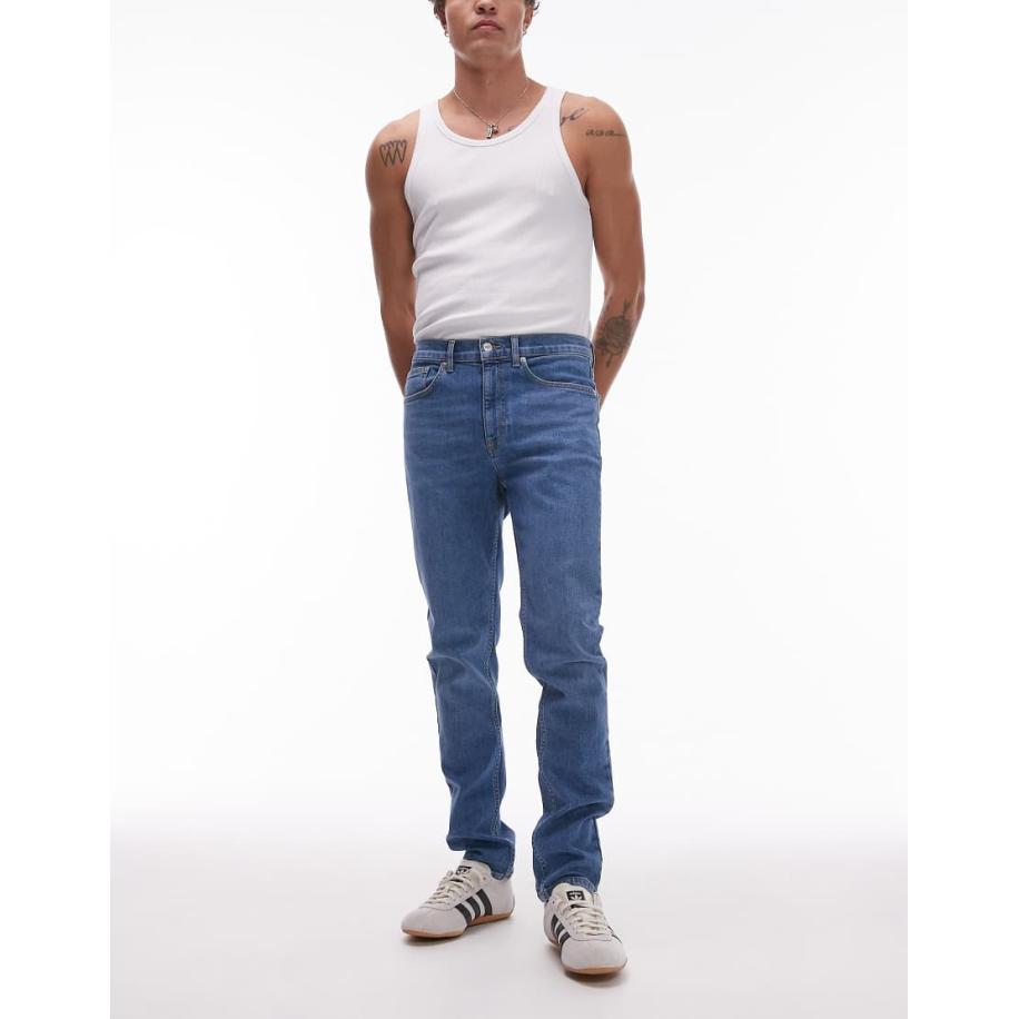 Topman - Skinny jeans met stretch in mid-wash blauw Blauw