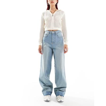 COLLUSION x002 Baggy jeans met verlaagde zoom in midwash blauw