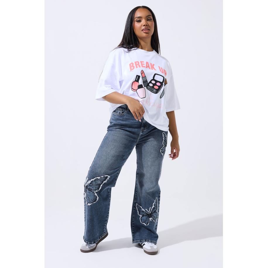 Limited Collection Indigoblauwe Jeans Met Vlinderborduursel Size 44 Blauw