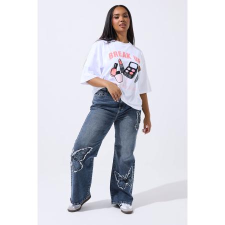 Limited Collection Indigoblauwe Jeans Met Vlinderborduursel Size 42