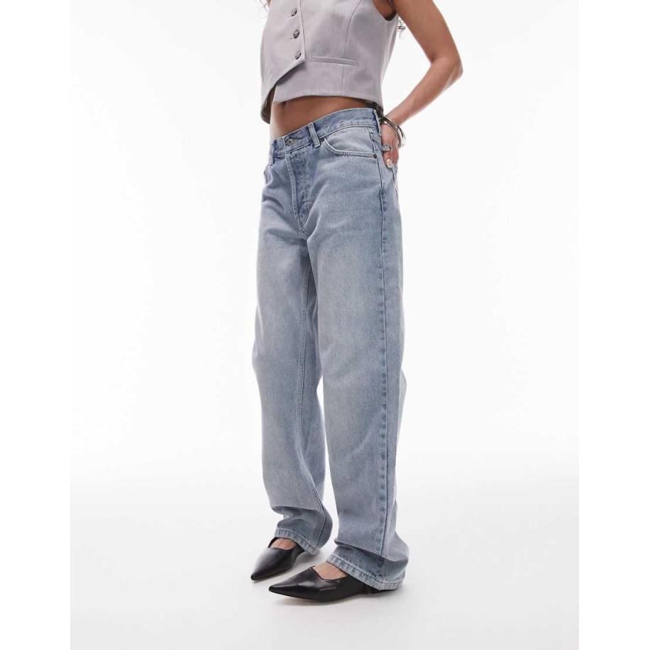 Topshop Solice Jeans met halfhoge taille in grijze bleekwassing-Grijs Grijs
