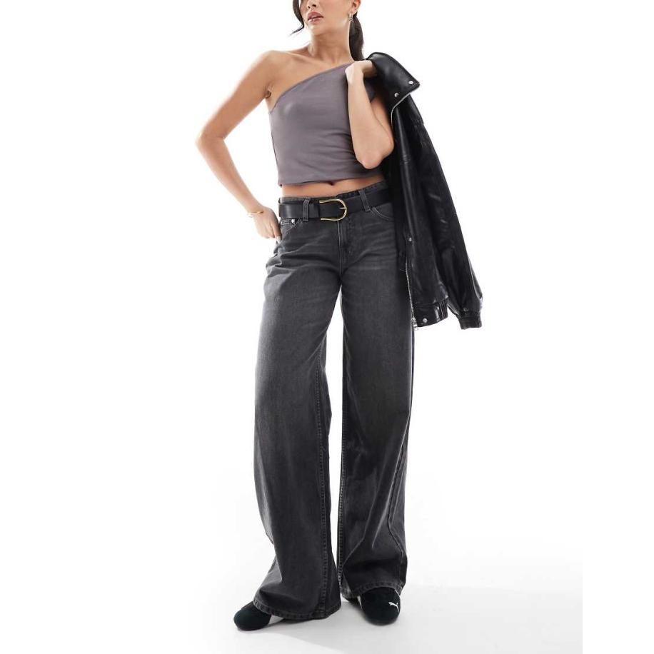 Bershka Baggy jeans met rechte pijpen in donkergrijs Grijs