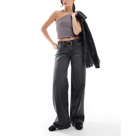 Bershka Baggy jeans met rechte pijpen in donkergrijs