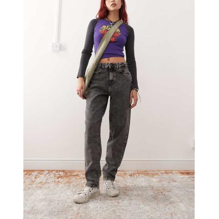 Noisy May Rhoda Jeans met mom pasvorm en hoge taille in grijs met wassing