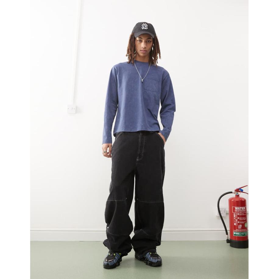 COLLUSION - Timmermansbroek met contrasterende stiksels in zwart Zwart