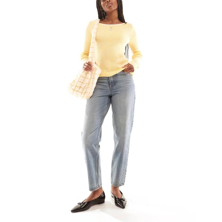 Miss Selfridge Mom jeans met hoge taille in lichte wassing-Blauw Blauw