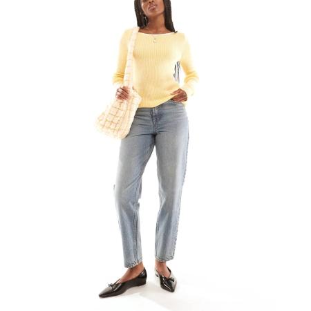 Miss Selfridge Mom jeans met hoge taille in lichte wassing-Blauw