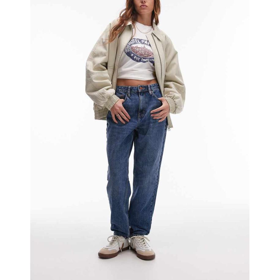 Topshop Original Mom jeans met hoge taille in middenblauw Blauw