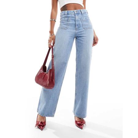 New Look Jeans met wijde pijpen en opgestikte zak in middenblauw