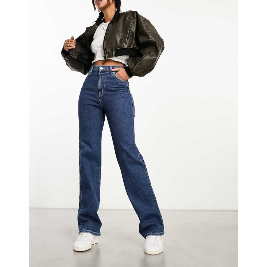 Dr Denim Moxy Jeans met rechte pijpen in 'cape mid plain'-Blauw Blauw