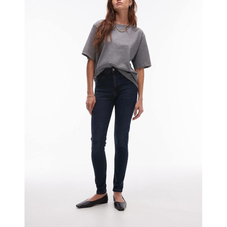Topshop Jamie Skinny jeans met hoge taille in blauw en zwart Blauw
