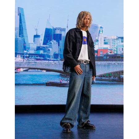 Topman - Ruimvallende jeans in donkere tint-Blauw