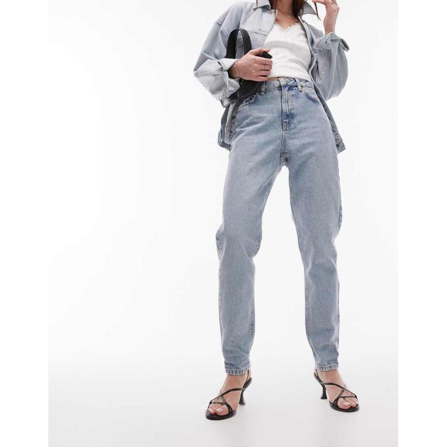 Topshop Original Mom jeans met hoge taille en bleekwassing-Blauw Blauw
