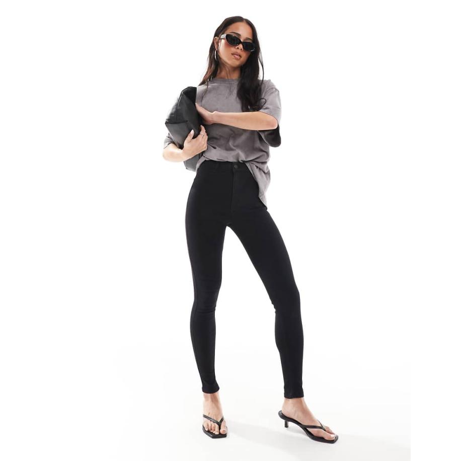 Topshop Joni Jeans met hoge taille in zwart Zwart