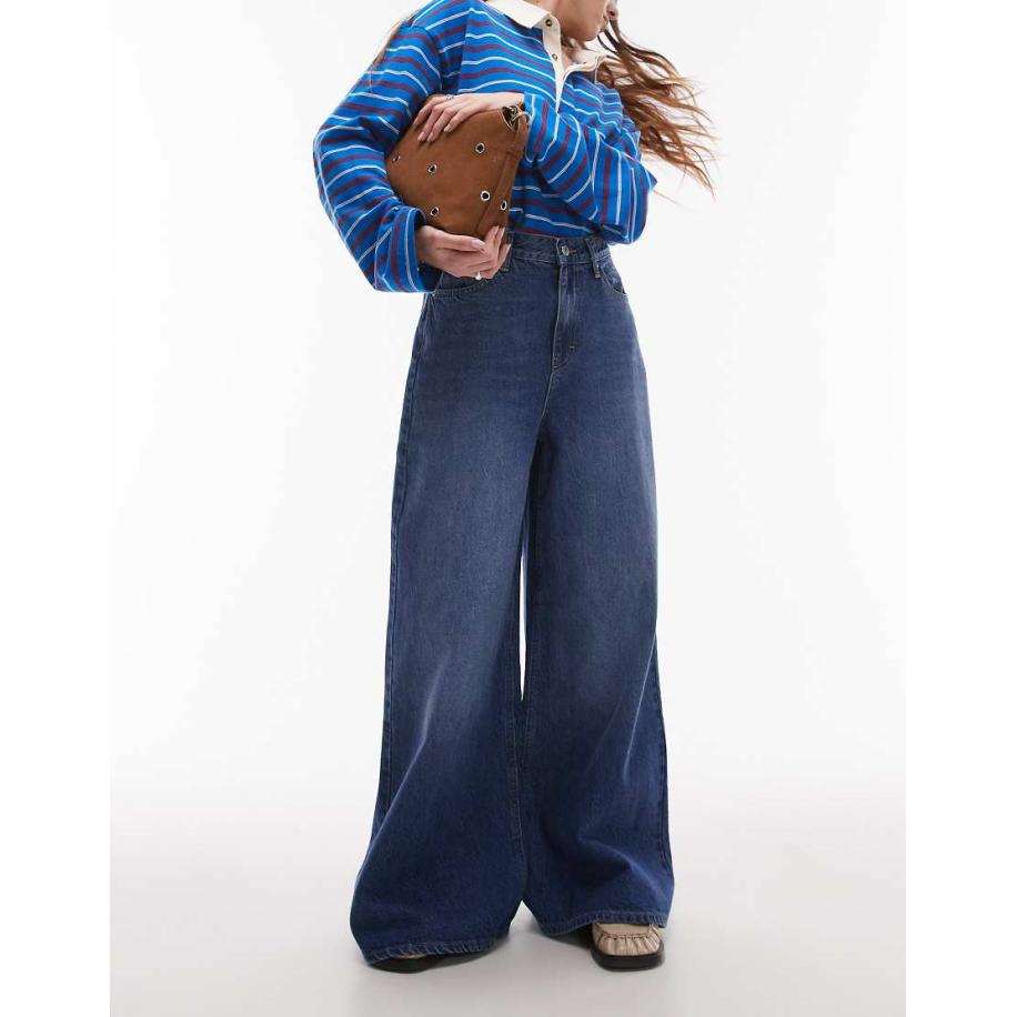 Topshop Jeans met wijde pijpen in jaren 70-stijl in middenblauw Blauw