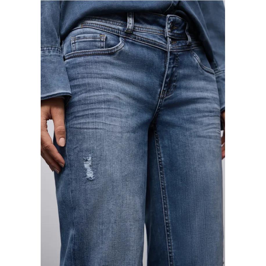 Street One Jeans met verwoeste look Blauw
