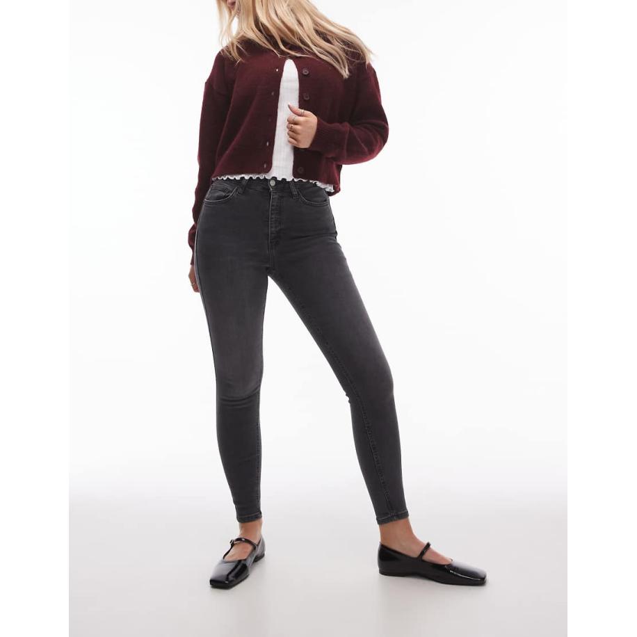 Topshop Hourglass Jamie Skinny jeans met hoge taille in zwart met wassing Zwart
