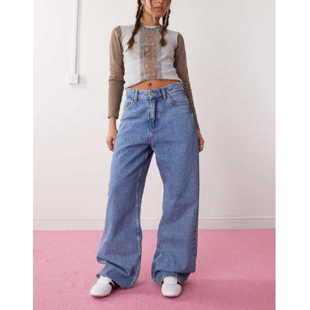 Dr Denim Donna Ruimvallende jeans met wijde rechte pijpen en hoge taille in stream sky retro middenblauwe wassing