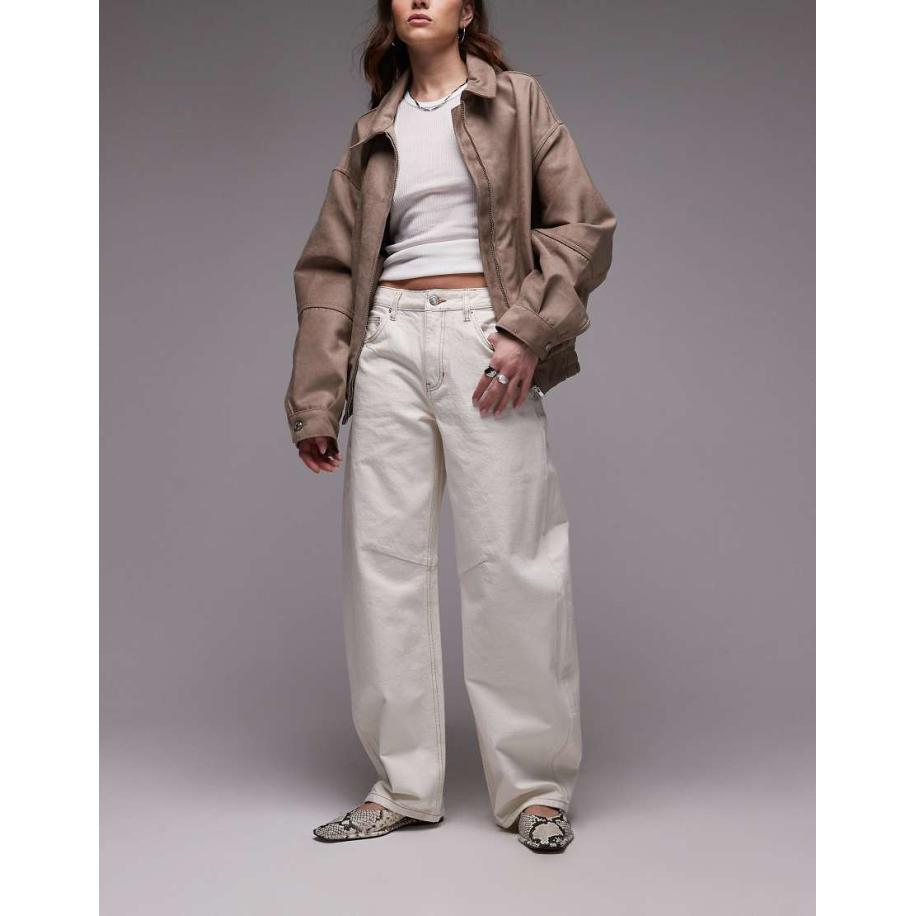 Topshop Jeans met wijde ronde pijpen in gebroken wit Wit
