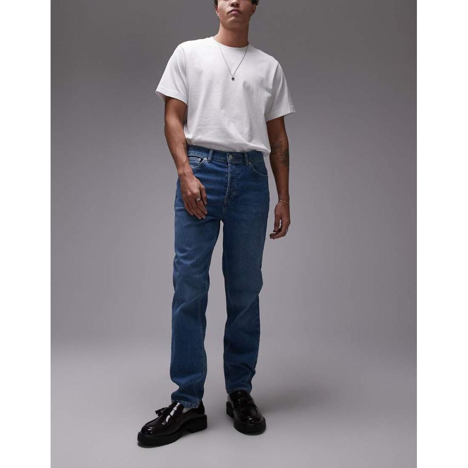 Topman - Toelopende jeans met stretch en mid-wash in blauw Blauw