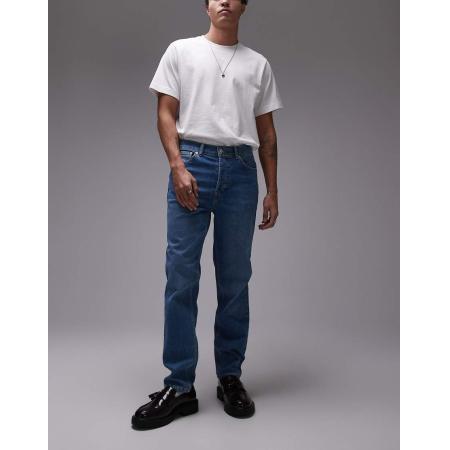 Topman - Toelopende jeans met stretch en mid-wash in blauw